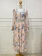 Floral Print Lacey Border Elegant Square Neck Long Sleeves Sundress